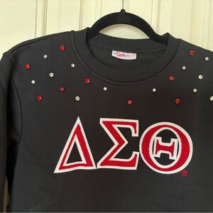 Black Delta Sigma Theta Sweatshirt with Red and White Gem Accents